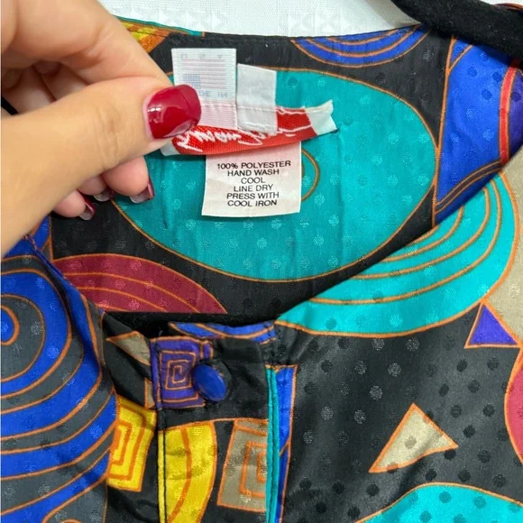 Vintage 80s Susan Freis MultiColor Geometric 2 Piece Blouse and Skirt Set - Picture 5 of 8